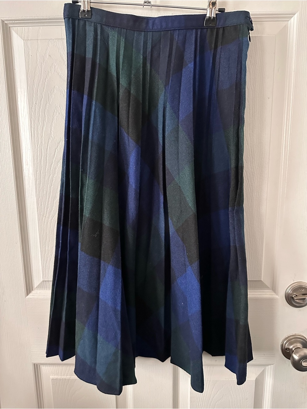 Plaid Pleated Skater Skirt in Blue and Green